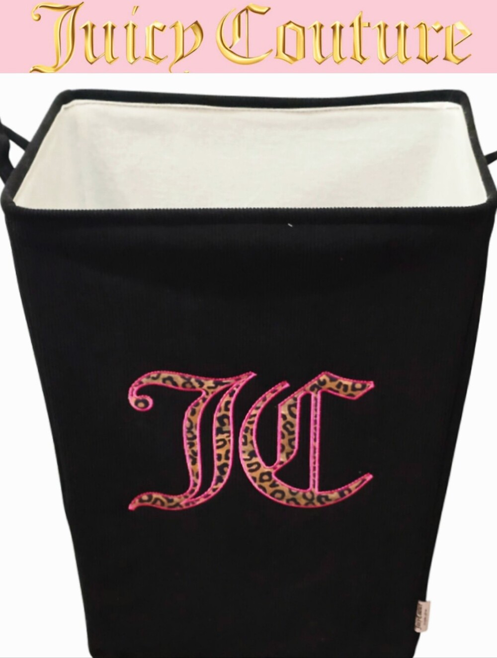 Juicy Couture Home Pink Leopard JC Monogram Corduroy Decorative Laundry Basket
